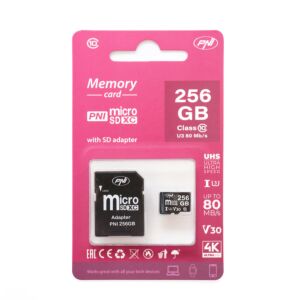 Cartão de memória MicroSD PNI 256GB com adaptador SD