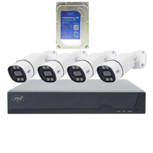 Kit de videovigilância PNI House IPMAX POE 8, NVR com 4 câmeras e HD PNI SafeHouse de 1TB.