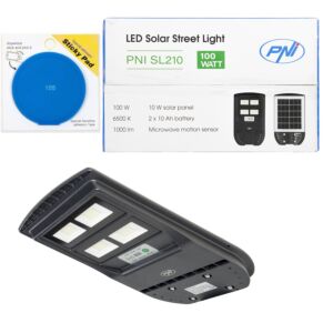 Pacote PNI SL210 100W Luminária de Iluminação Rua com Painel Solar Embutido de 10W e Sticky Pad Blue Incluído