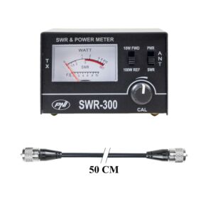 Conjunto de refletômetro e medidor de ROE PNI SWR-300 PWR-SWR, para medição de ROE, e cabo de conexão PNI R50.
