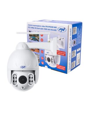Câmera de vigilância por vídeo PNI IP652W WiFi PTZ 1080p 2MP 5X Zoom óptico H265 slot microSD Visão noturna 50m IP66 Alarme