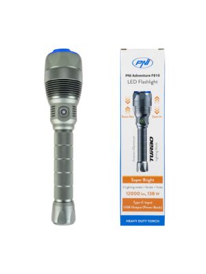 Lanterna PNI Adventure F810 com LED 138 W, 3 níveis de iluminação mais Turbo, 12000 lumens, zoom, até 250 m, funcionamento a pilhas