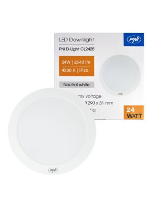 Luminária LED PNI D-Light CL2425 24W, redonda, 4200K, alimentação 230V, 2640 lm, branco neutro, diâmetro 29 cm