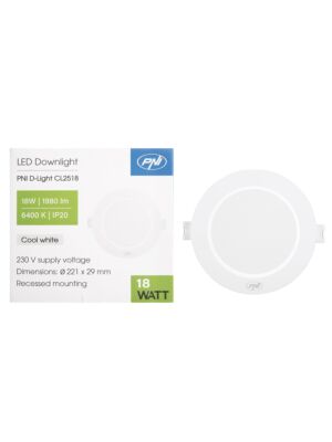 Holofote LED PNI D-Light CL2518 18W, embutido, redondo, 220,7*28,9mm, 6400K, fonte de alimentação 230V, 1980 lm, branco