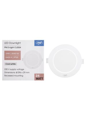 Holofote LED PNI D-Light CL2524 24W, embutido, redondo, 296*29,1mm, 6400K, fonte de alimentação 230V, 2640 lm, branco