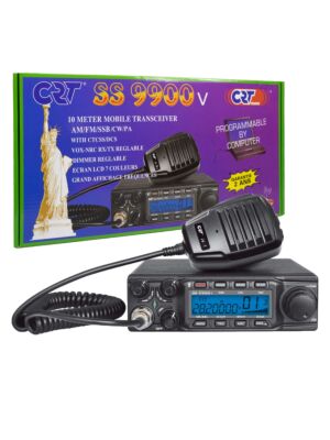 Estação de rádio amador CRT SS 9900V AM, FM, LSB, USB, CW 28-29,7 MHz, ASQ, DTMF, Roger Beep, 12 V, CTCSS, DCS, programável