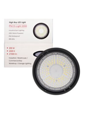 PNI D-Light 2200 LED High Bay Lamp, 200W, 27000lm, 6500K, Fonte de alimentação de 230 V, IP65, para iluminação industrial de spa