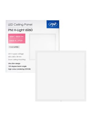 Painel LED PNI H-Light 6060 48W, 600x600mm, 4800lm, 6400K, interior, encastrado