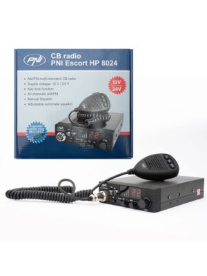 Estação de rádio CB PNI HP 8024 escolta com ASQ ajustável e fonte de alimentação 12V-24V