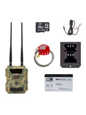 Kit de câmera de caça PNI Hunting 400C PRO 24MP, caixa e capa de segurança, bateria de 7,2 Ah e cartão de 32 Gb