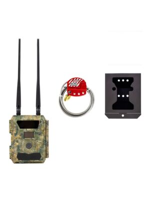 O kit de câmera de caça PNI Hunting 400C PRO 24MP inclui a capa e a cinta de segurança