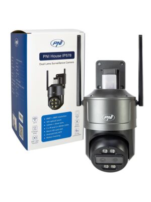 Câmera de vigilância por vídeo PNI House IP578 com Wi-Fi, PTZ, lente dupla 8MP + 8MP, zoom óptico de 10X