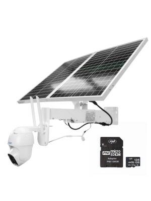 Kit de câmera de vigilância PNI IP60 com transmissão ao vivo, painel solar, 2MP, GSM 4G e cartão microSD PNI de 128GB.