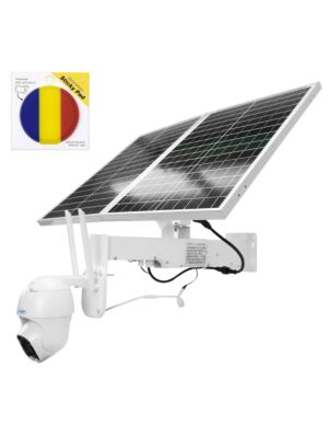 Kit de câmera de vigilância PNI IP60 com transmissão ao vivo, painel solar, 2MP, GSM 4G e bandeira adesiva.