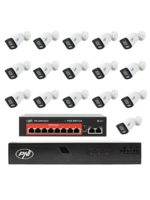 Pacote de videovigilância com 16 câmeras, switch e cabos