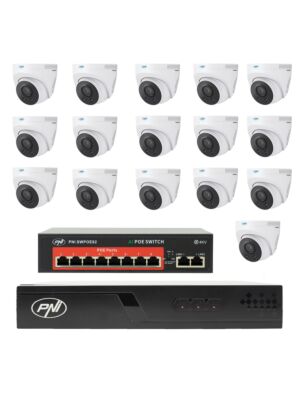 Pacote de videovigilância com 16 câmeras, switch e cabos