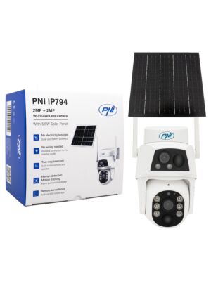 Câmera de vigilância por vídeo PNI IP794 com Wi-Fi, PTZ, lente dupla 2MP + 2MP, painel solar de 5,5 W, bateria de bloco de 8000mAh