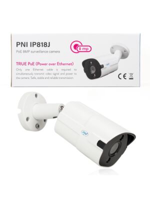 Câmera de videovigilância PNI IP818J, POE, bullet 8MP, luz negra, lente 2,8 mm, para uso externo, branca