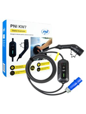 Carregador portátil PNI KW7 32A, 7,4KW, para carros elétricos, 230V, monofásico, cabo tipo 2 e conector IEC621 de 5 pinos