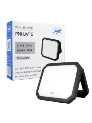 Lâmpada LED de trabalho PNI LW10 10W, portátil, recarregável, com bateria 2 x 18650 4000mAh, 6500K, IP54, 700 lm, 2 níveis