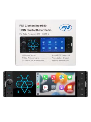 Carro MP5 player PNI Clementine 9550 1DIN display 4 polegadas 50Wx4, Bluetooth, rádio FM, Carplay, função RDS