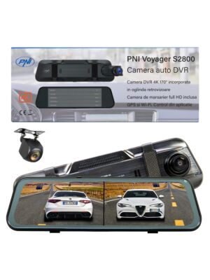 Câmera DVR automotiva PNI Voyager S2800 UHD 4K 170° embutida no espelho retrovisor, 9,66 polegadas, tela sensível ao toque IPS, monitor