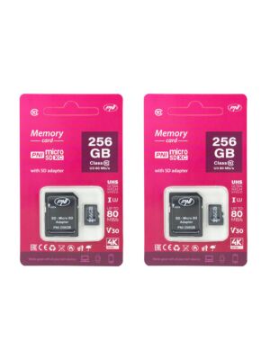 Pacote de cartão de memória PNI MicroSD de 2 peças com adaptador SD Classe 10, 80 Mb/s, V30