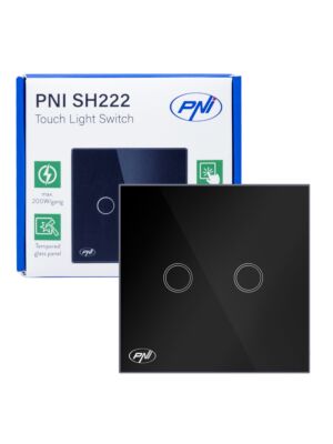 Interruptor de toque duplo de vidro PNI SH222, preto com indicador LED, 10A, 2X200W