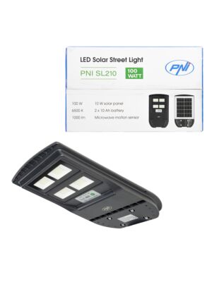 Lâmpada de luz de rua PNI SL210 6.5W com painel solar embutido 10W, 6500K, 1000lm, 2 x bateria embutida de 10Ah,