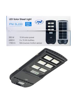 Lâmpada de iluminação pública PNI SL220 13W, com painel solar embutido 15W, 6500K, 1700lm, 3 x bateria embutida de 15Ah, s