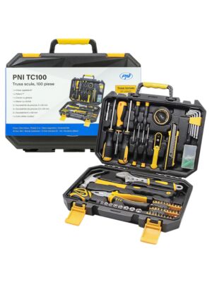 Kit de ferramentas manuais PNI TC100, 100 peças, material aço carbono e cromo vanádio, caixa de plástico
