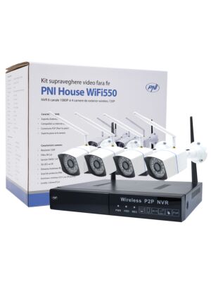 Kit de vigilância por vídeo PNI House WiFi550 NVR e 4 câmeras sem fio, 1.0MP