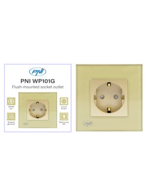 Soquete simples embutido PNI WP101G com moldura de vidro, cor dourada dourada, 16A 3000W