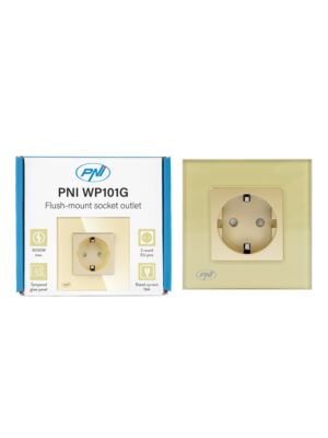 Soquete simples embutido PNI WP101G com moldura de vidro, cor dourada dourada, 16A 3000W