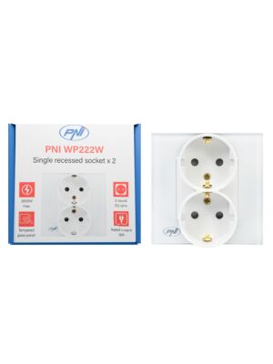 PNI WP222W soquete embutido simples x2 com moldura de vidro branco