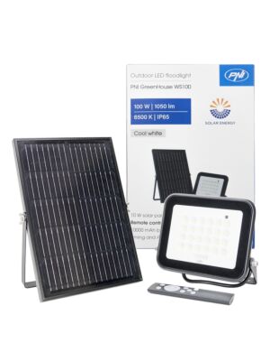 PNI GreenHouse WS100 Refletor LED 100W com painel solar, bateria de 10000mAh, controle remoto, tempo e brilho ajustáveis