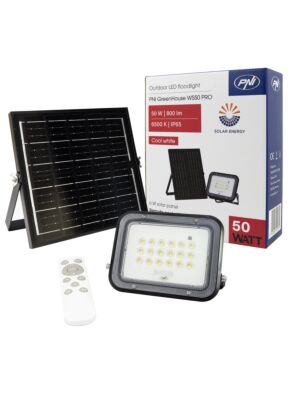 Refletor LED PNI GreenHouse WS50 PRO 50W com painel solar de 6W, bateria de 5000mAh, 800lm, controle remoto, temporização e brilho