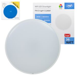 Luminária de teto LED PNI D-Light CL2436T com Wi-Fi, RGBW, 36W, dimerizável e com suporte adesivo incluso.
