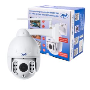 Câmera de vigilância por vídeo PNI IP652W WiFi PTZ 1080p 2MP 5X Zoom óptico H265 slot microSD Visão noturna 50m IP66 Alarme