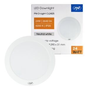 Luminária LED PNI D-Light CL2425 24W, redonda, 4200K, alimentação 230V, 2640 lm, branco neutro, diâmetro 29 cm