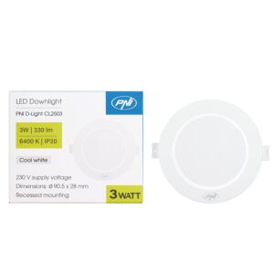 Holofote LED PNI D-Light CL2503 3W, embutido, redondo, 90,5*28mm, 6400K, alimentação 230V, 330 lm, branco