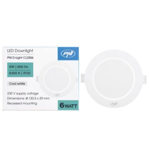Holofote LED PNI D-Light CL2506 6W, embutido, redondo, 120,5*28,4mm, 6400K, fonte de alimentação 230V, 660 lm, branco