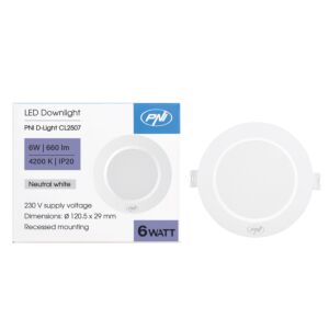 Holofote LED PNI D-Light CL2507 6W, embutido, redondo, 120,5*28,4mm, 4200K, alimentação 230V, 660 lm, branco