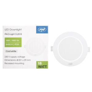 Holofote LED PNI D-Light CL2518 18W, embutido, redondo, 220,7*28,9mm, 6400K, fonte de alimentação 230V, 1980 lm, branco