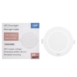 Holofote LED PNI D-Light CL2524 24W, embutido, redondo, 296*29,1mm, 6400K, fonte de alimentação 230V, 2640 lm, branco