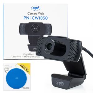 Pacote de Webcam PNI CW1850 Full HD 1080P 2MP, USB, prendedor e Pad Azul adesivo incluído