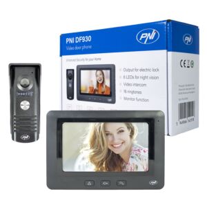 Vídeo porteiro PNI DF930 com 1 monitor, tela LCD de 7 polegadas, 800x480, saída yala eletromagnética, preto