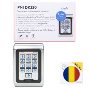 Pacote de teclado de controle de acesso PNI DK220, modelo independente com etiqueta adesiva inclusa.