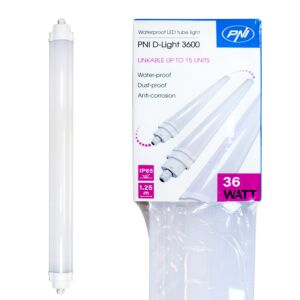 Luminária linear LED PNI D-Light 3600, 36W, 6500k, selada IP65, com proteção contra água, poeira e corrosão, para 