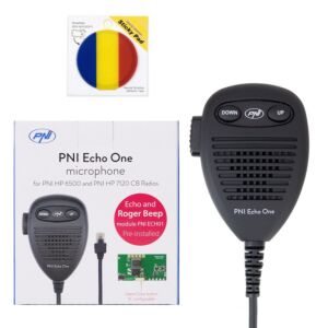 Pacote de microfone PNI Echo One para PNI HP 6500 e PNI HP 7120 com módulo de eco e etiqueta adesiva.